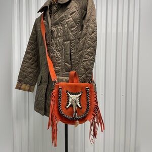 Vintage Orange Suede Fringe Crossbody Bag